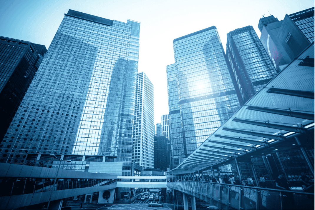 Corporate Building von außen, reflektiv und gläsern