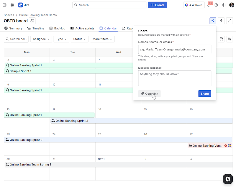 Jira Board with Calendar View